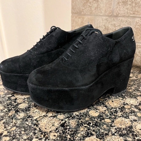 Chanel Black Suede Oxford Platform Shoes EU 36.5 - Picture 1 of 8